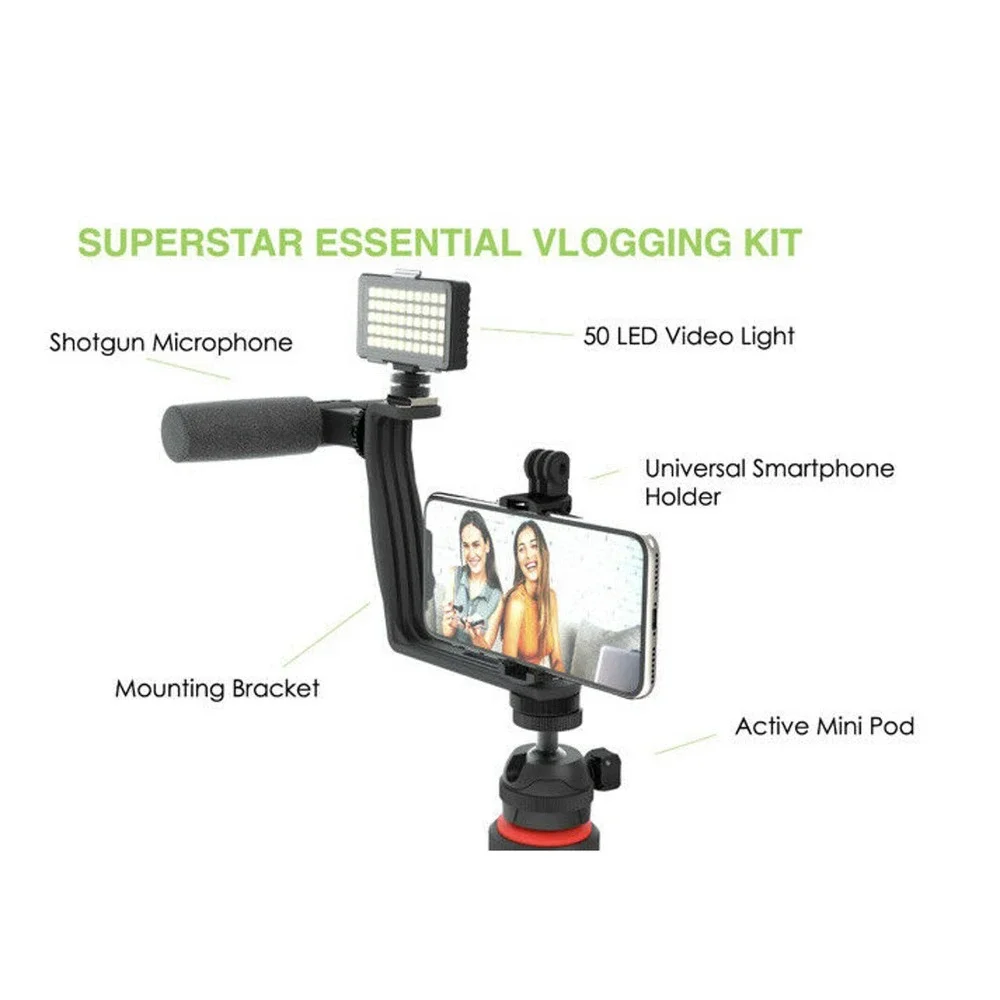 NEW GO VIRAL Super Star Vlogging Kit with LED Light Microphone Tripod & Mount